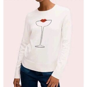 Kate Spade White Sweater with Red Lip and Martini Design